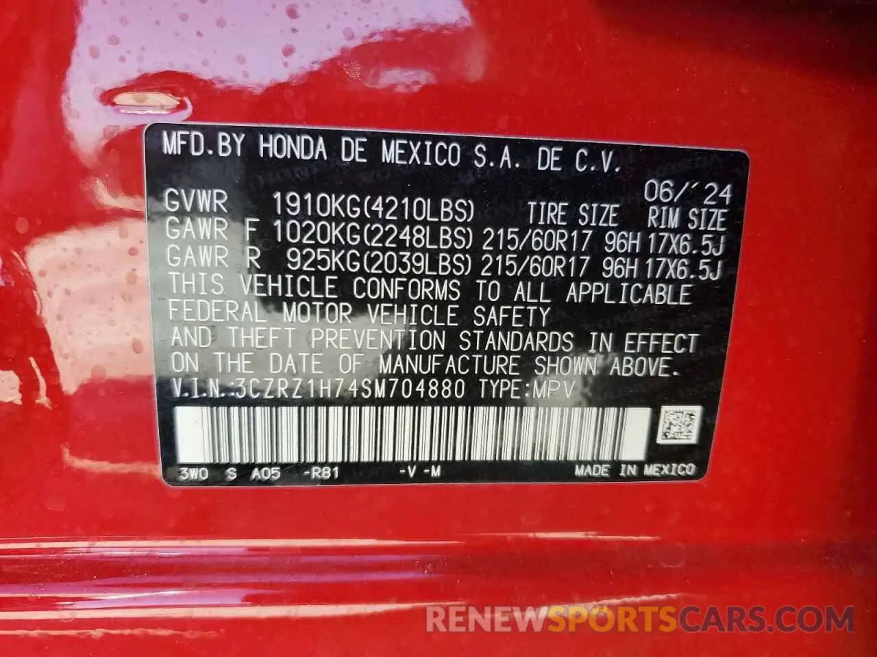 15 Photograph of a damaged car 3CZRZ1H74SM704880 HONDA HR-V 2025