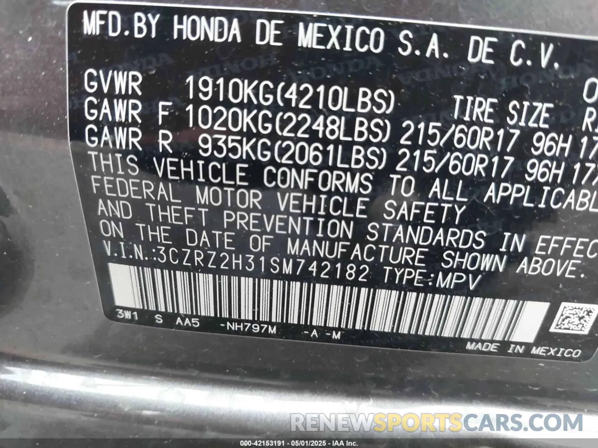 9 Photograph of a damaged car 3CZRZ2H31SM742182 HONDA HR-V 2025