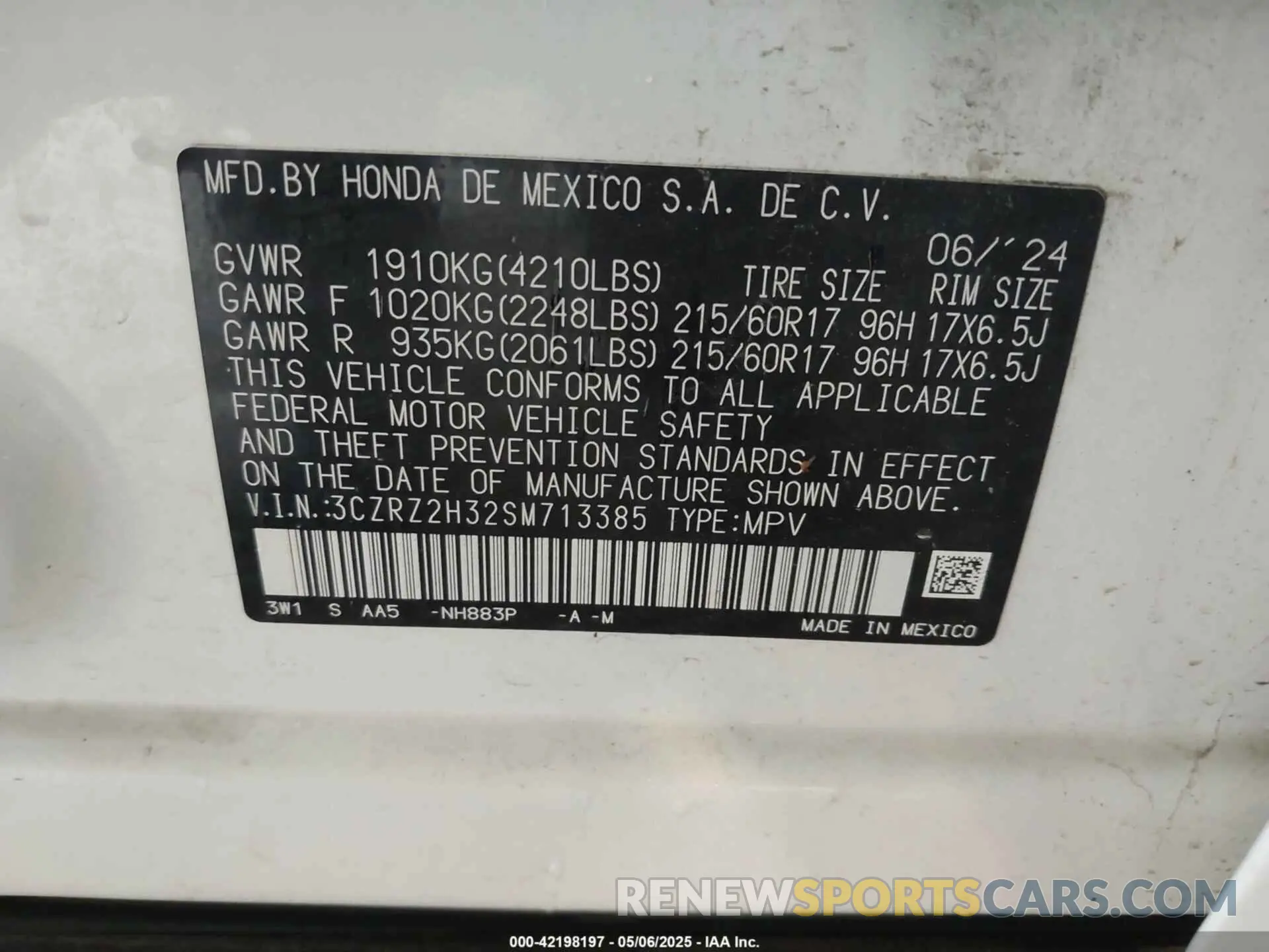 9 Photograph of a damaged car 3CZRZ2H32SM713385 HONDA HR-V 2025