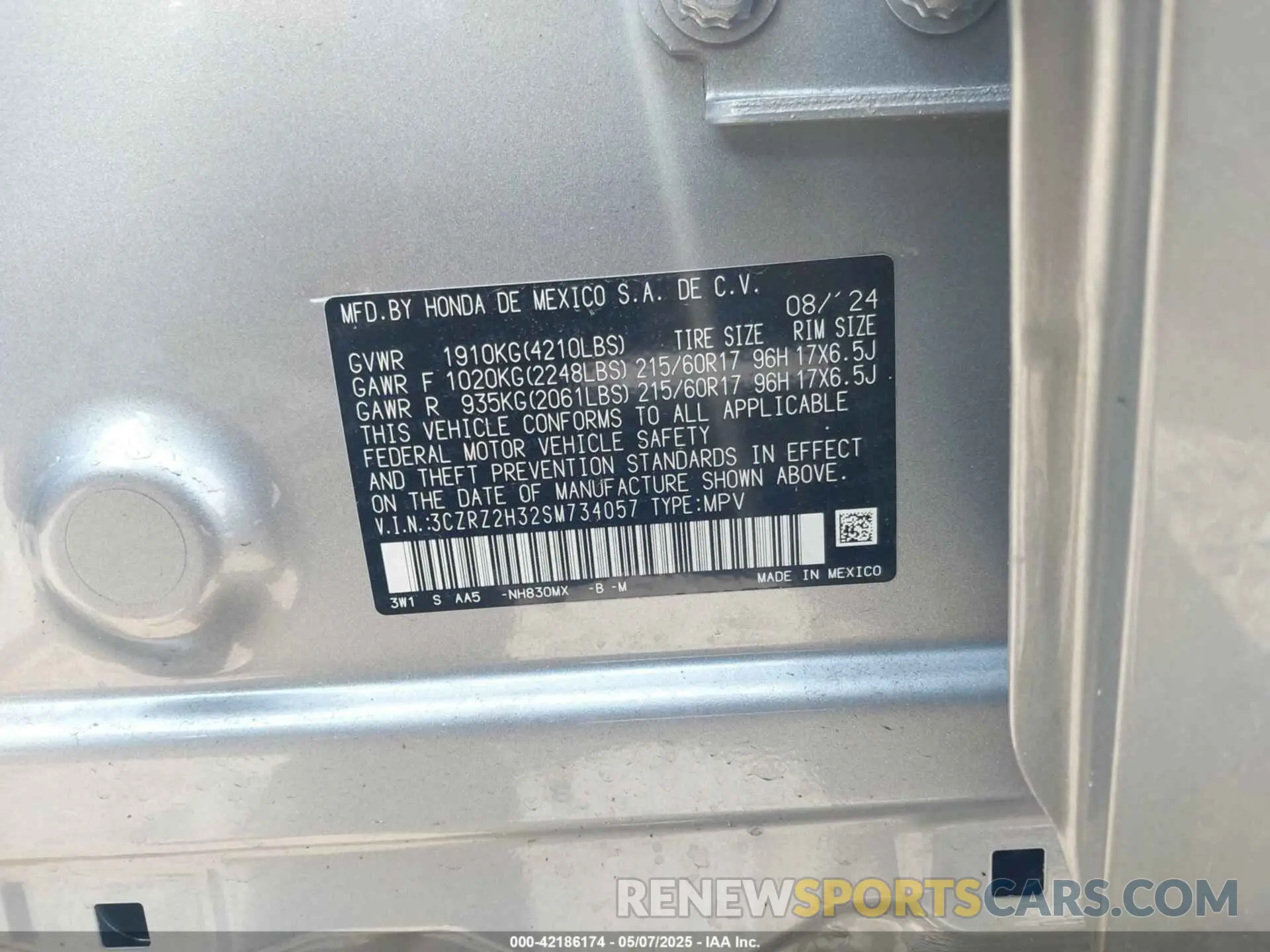 9 Photograph of a damaged car 3CZRZ2H32SM734057 HONDA HR-V 2025