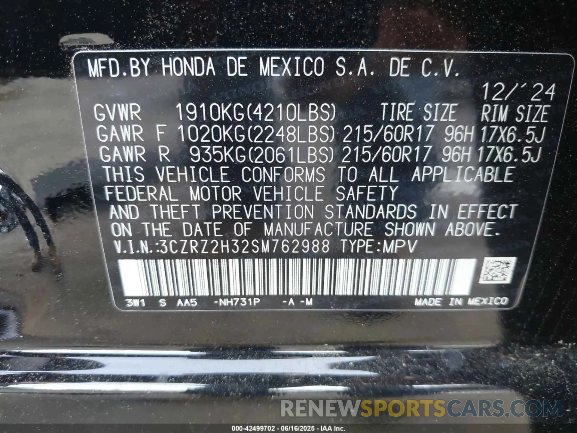 9 Photograph of a damaged car 3CZRZ2H32SM762988 HONDA HR-V 2025