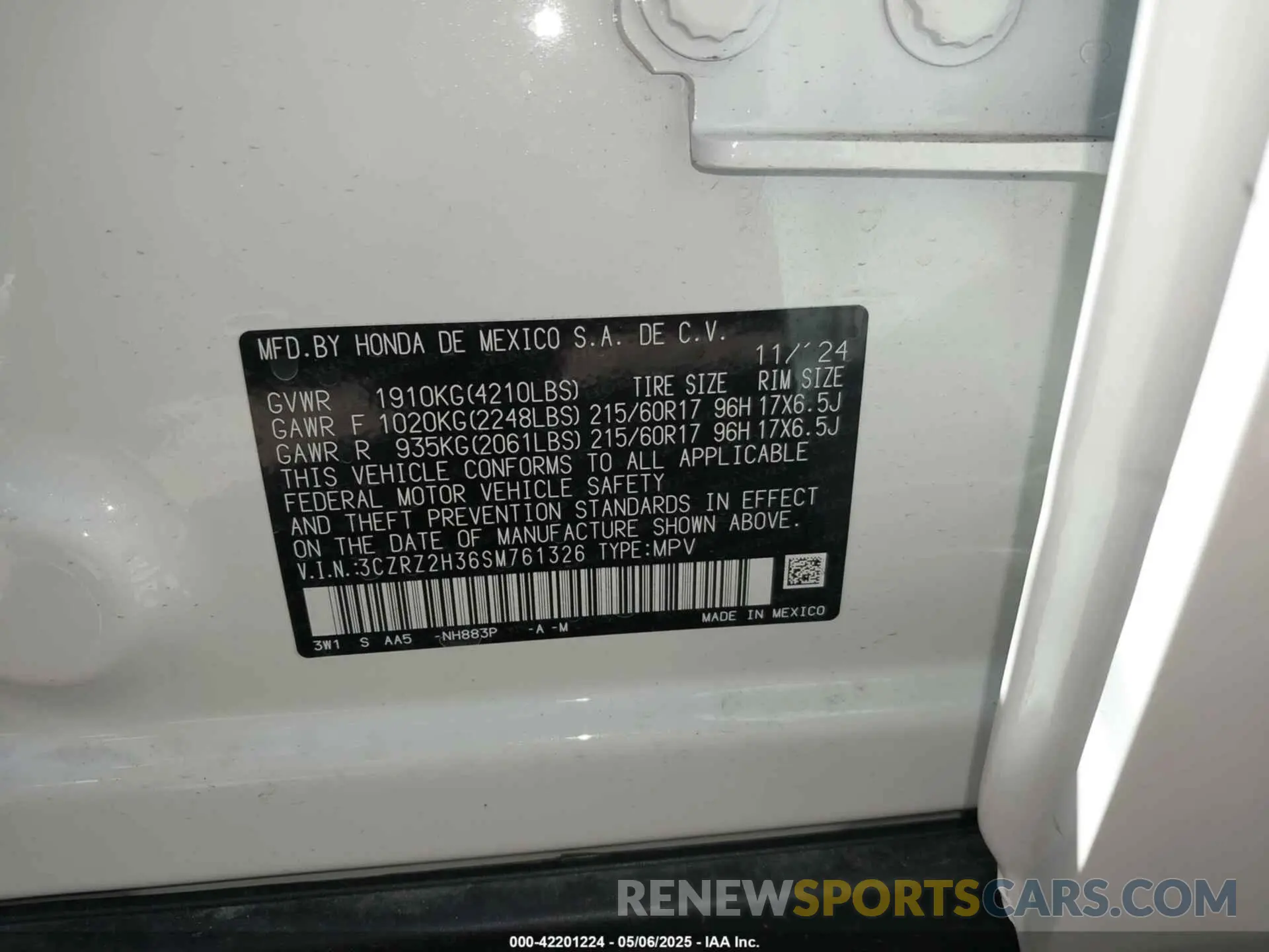 9 Photograph of a damaged car 3CZRZ2H36SM761326 HONDA HR-V 2025