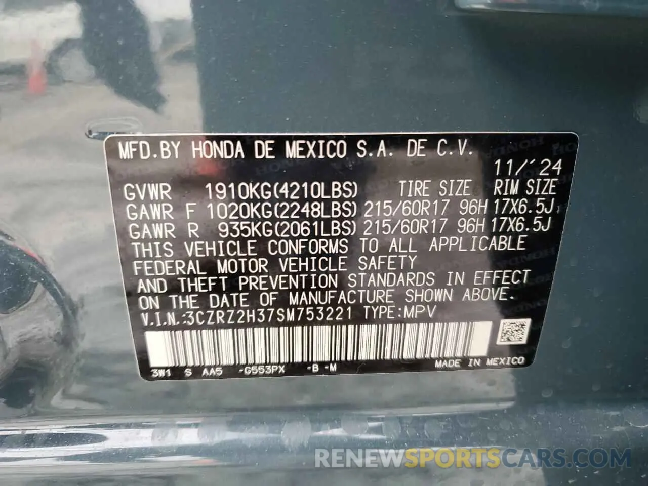 13 Photograph of a damaged car 3CZRZ2H37SM753221 HONDA HR-V 2025