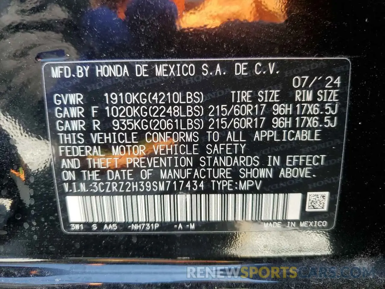 14 Photograph of a damaged car 3CZRZ2H39SM717434 HONDA HR-V 2025