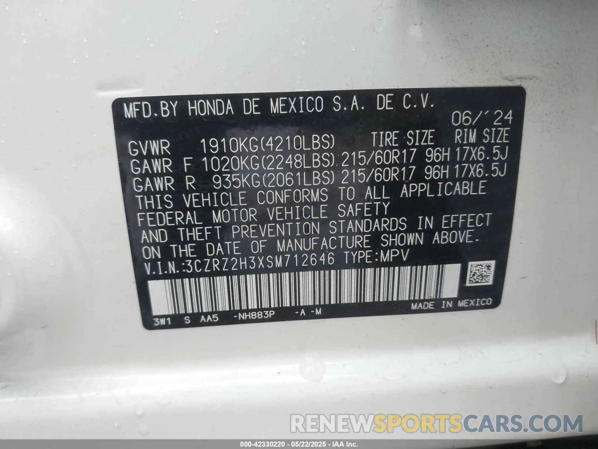 9 Photograph of a damaged car 3CZRZ2H3XSM712646 HONDA HR-V 2025
