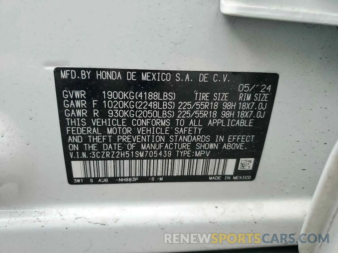 13 Photograph of a damaged car 3CZRZ2H51SM705439 HONDA HR-V 2025