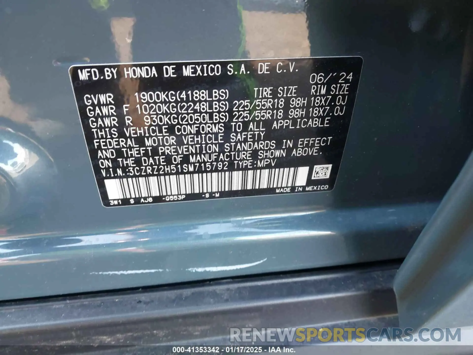 9 Photograph of a damaged car 3CZRZ2H51SM715792 HONDA HR-V 2025