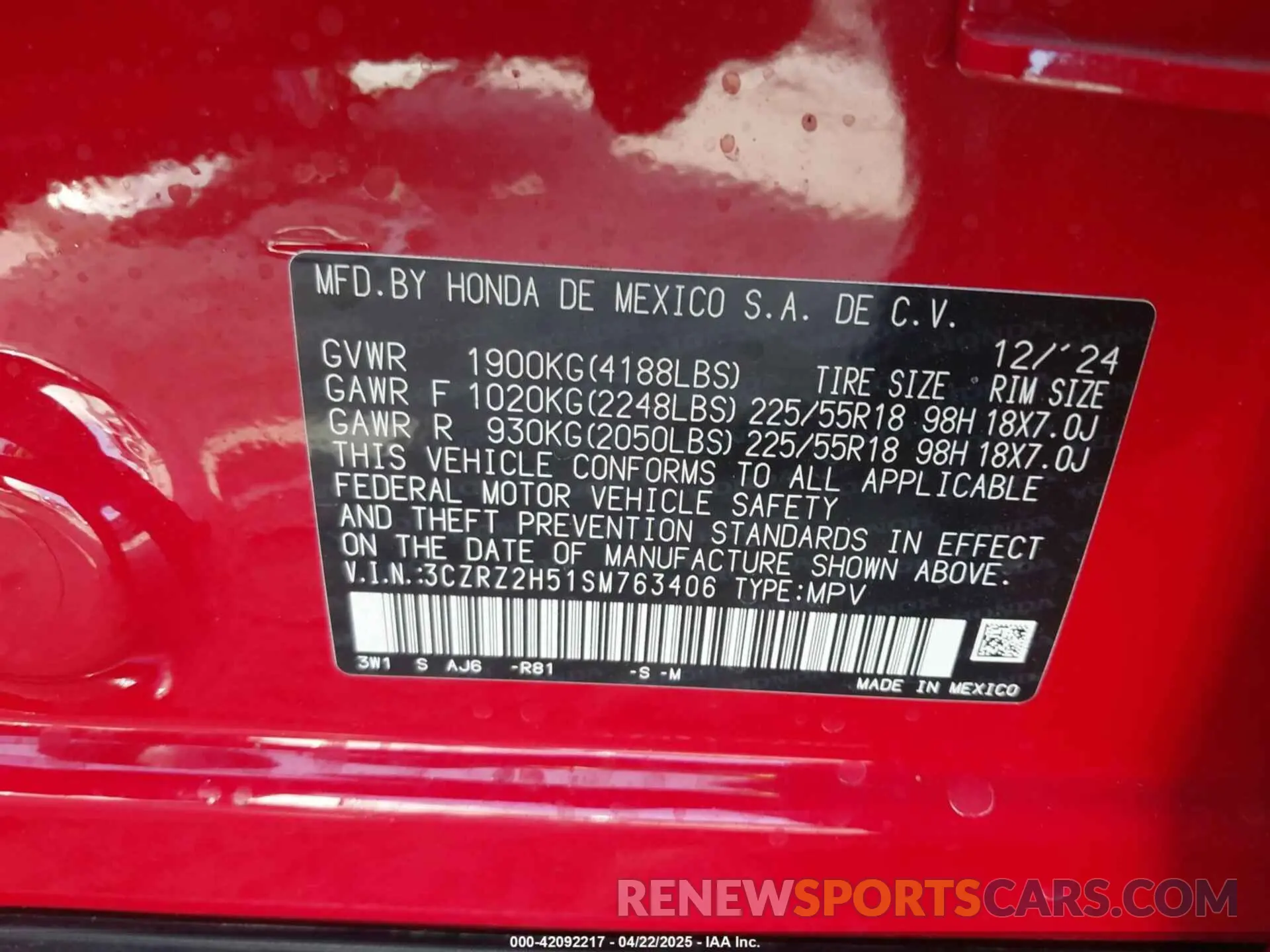 9 Photograph of a damaged car 3CZRZ2H51SM763406 HONDA HR-V 2025