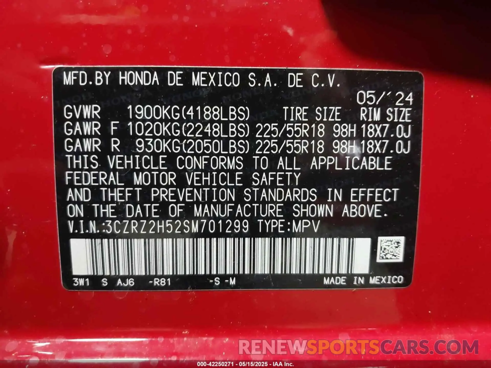 9 Photograph of a damaged car 3CZRZ2H52SM701299 HONDA HR-V 2025