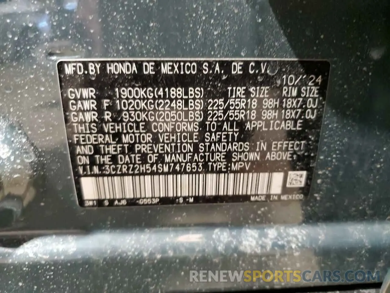 13 Photograph of a damaged car 3CZRZ2H54SM747653 HONDA HR-V 2025