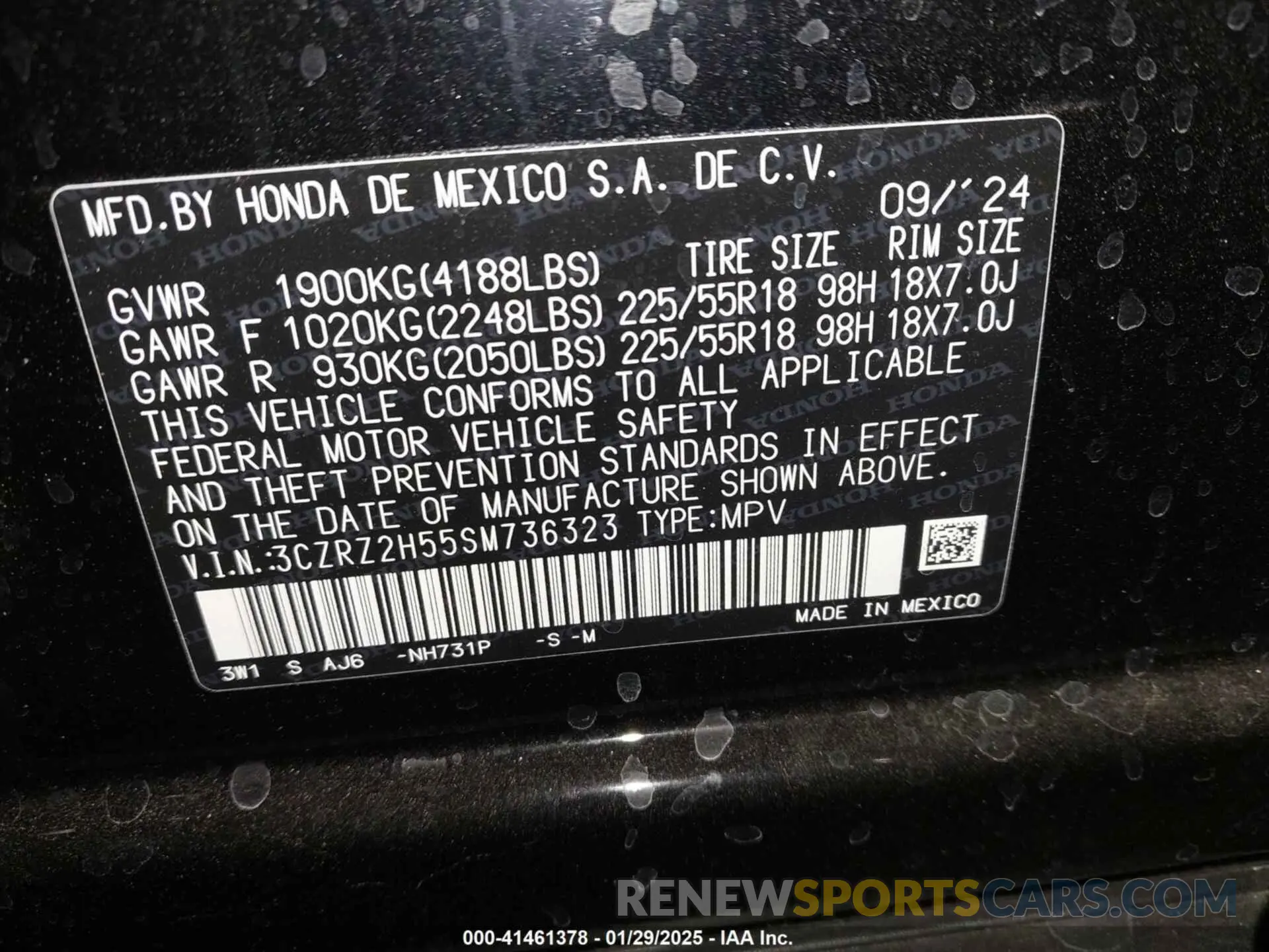 9 Photograph of a damaged car 3CZRZ2H55SM736323 HONDA HR-V 2025