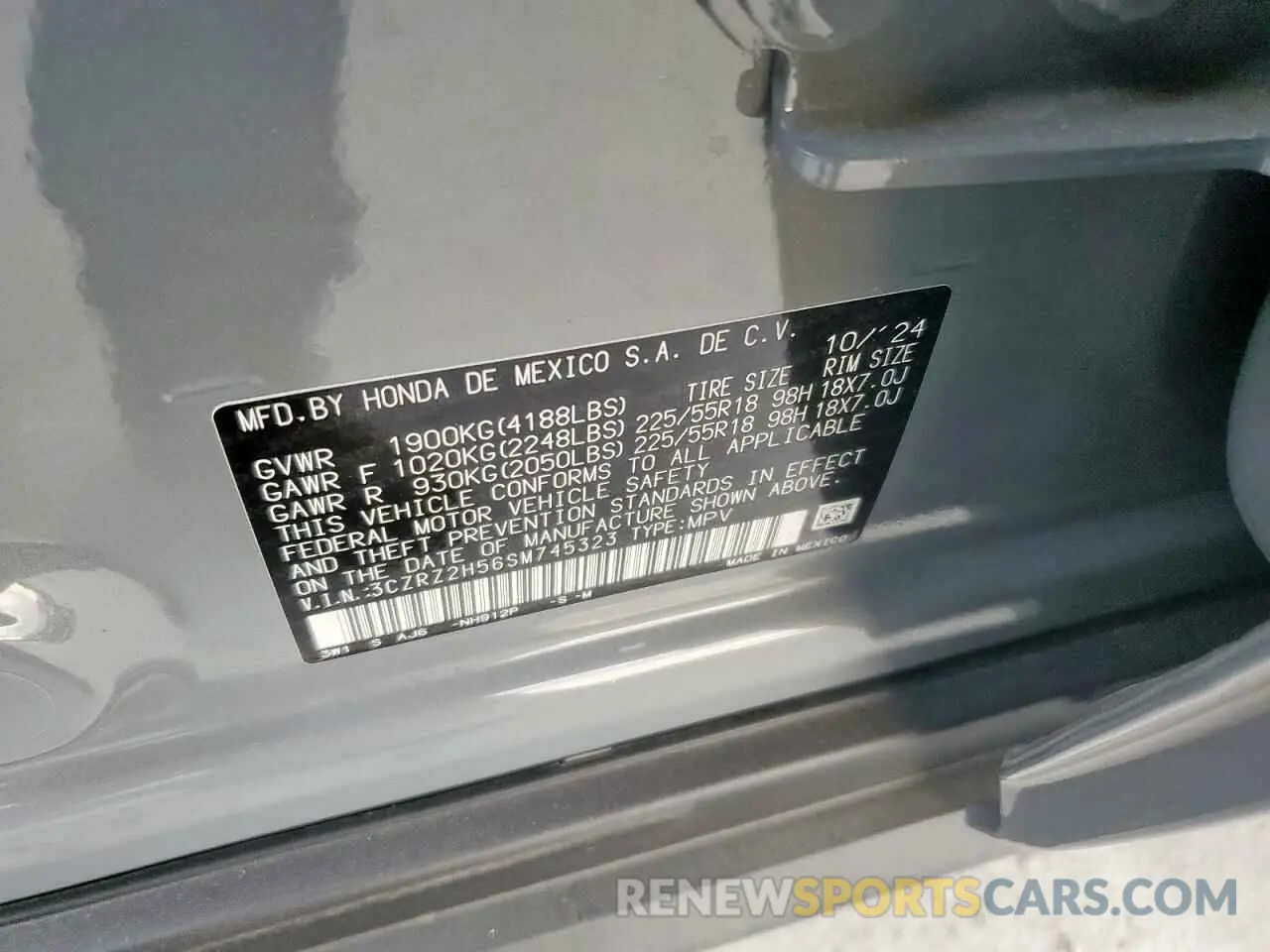 14 Photograph of a damaged car 3CZRZ2H56SM745323 HONDA HR-V 2025