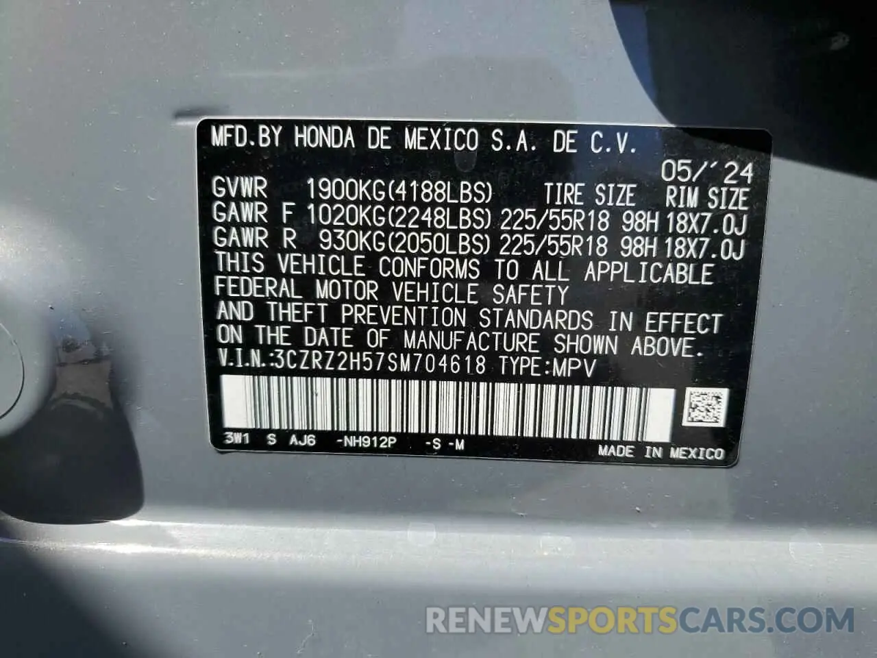 13 Photograph of a damaged car 3CZRZ2H57SM704618 HONDA HR-V 2025