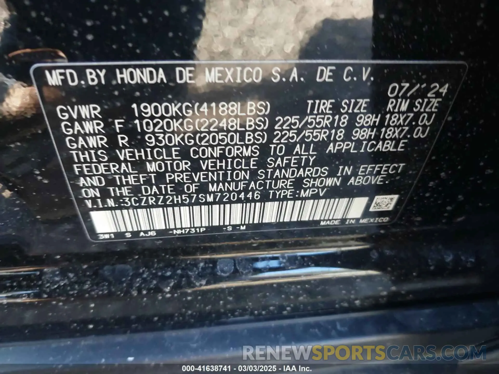 9 Photograph of a damaged car 3CZRZ2H57SM720446 HONDA HR-V 2025