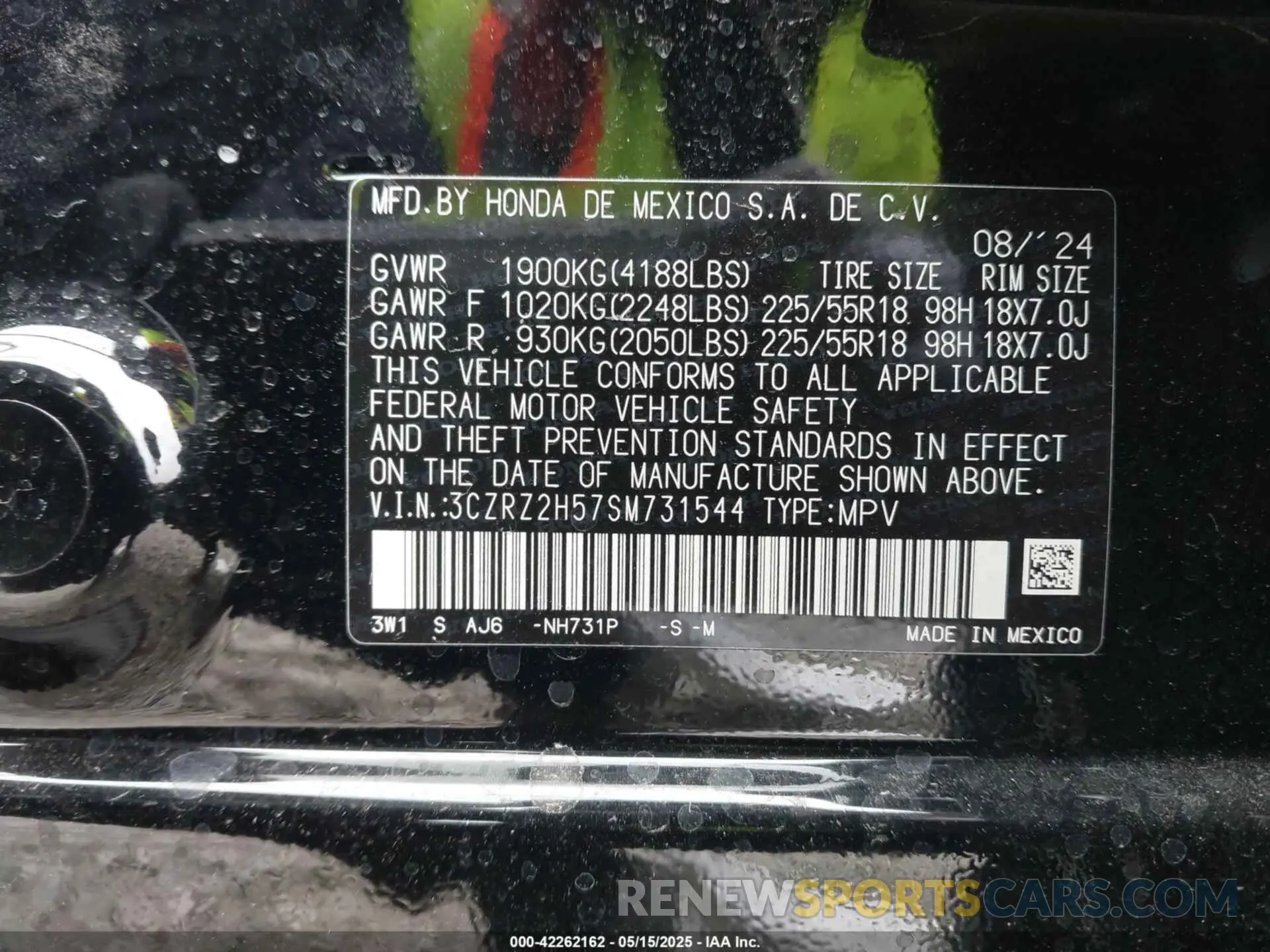 9 Photograph of a damaged car 3CZRZ2H57SM731544 HONDA HR-V 2025