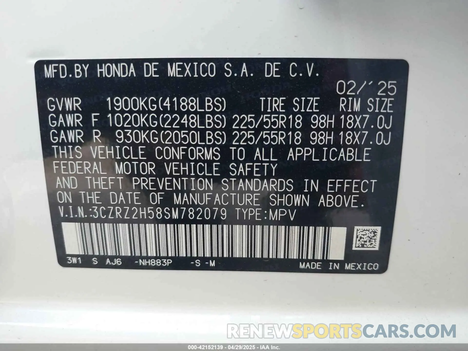 9 Photograph of a damaged car 3CZRZ2H58SM782079 HONDA HR-V 2025