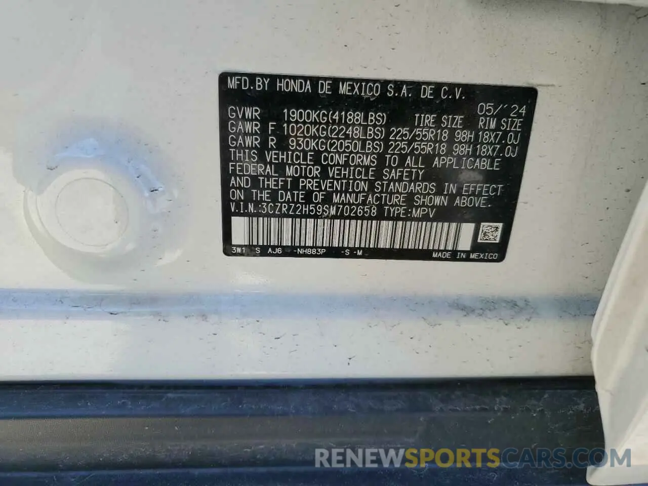 16 Фотография поврежденного автомобиля 3CZRZ2H59SM702658 HONDA HR-V 2025