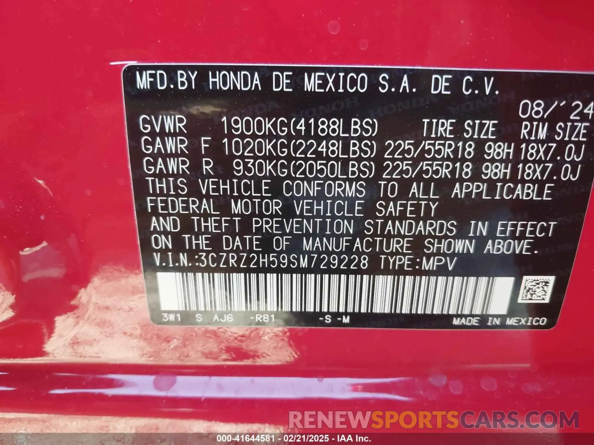 9 Photograph of a damaged car 3CZRZ2H59SM729228 HONDA HR-V 2025
