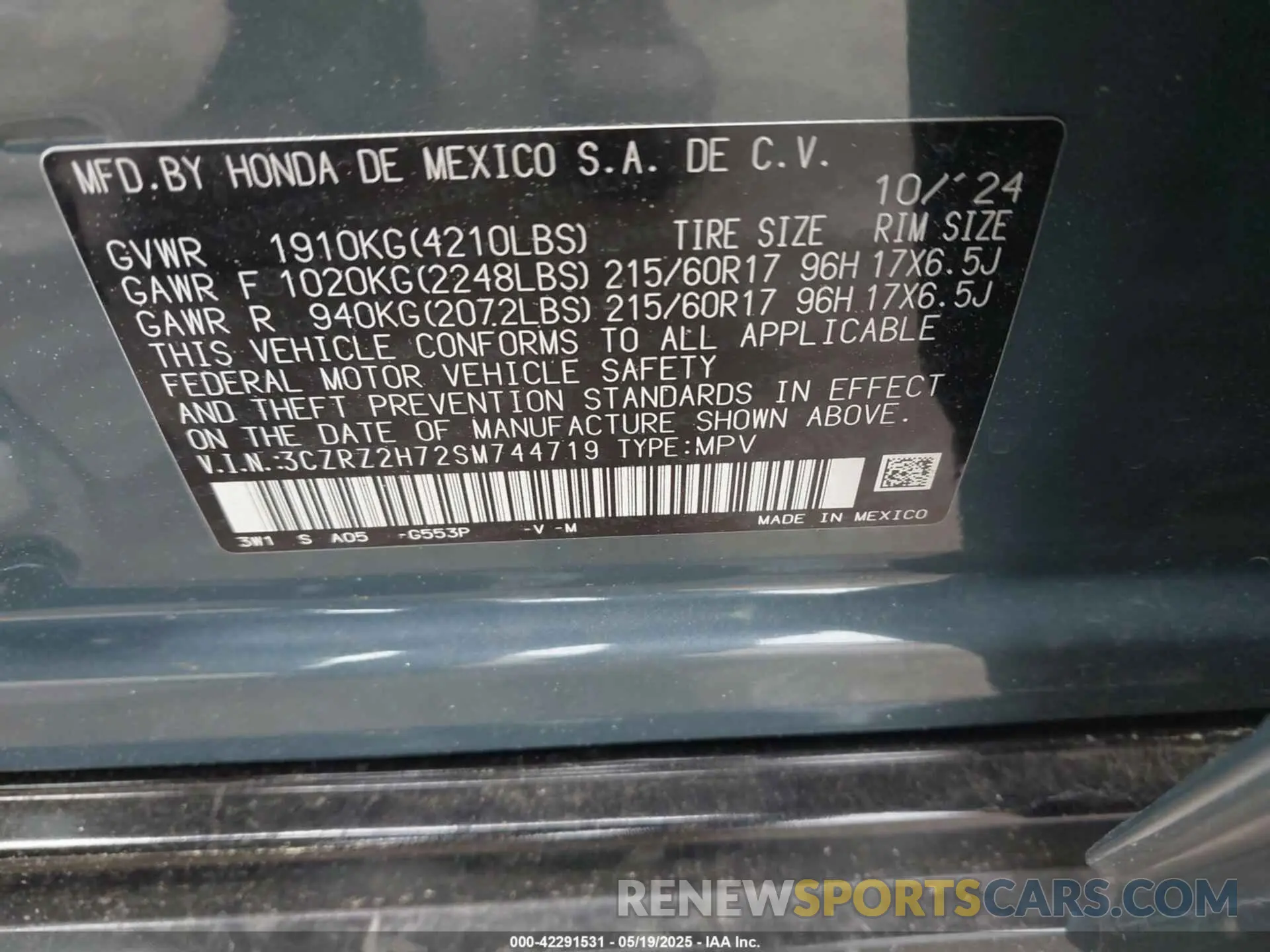 9 Photograph of a damaged car 3CZRZ2H72SM744719 HONDA HR-V 2025