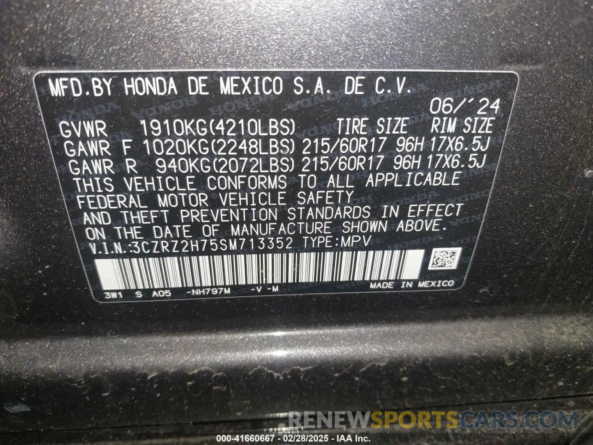 9 Фотография поврежденного автомобиля 3CZRZ2H75SM713352 HONDA HR-V 2025