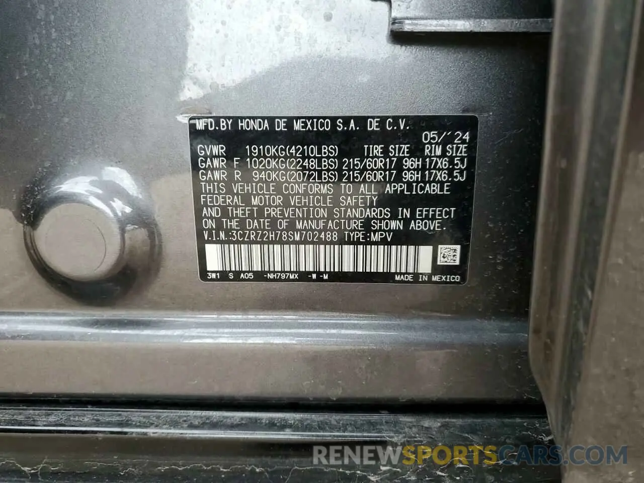 12 Фотография поврежденного автомобиля 3CZRZ2H78SM702488 HONDA HR-V 2025