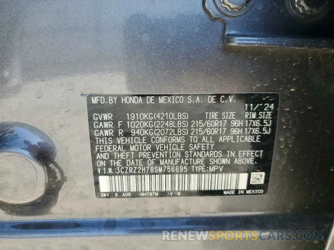15 Photograph of a damaged car 3CZRZ2H78SM756695 HONDA HR-V 2025