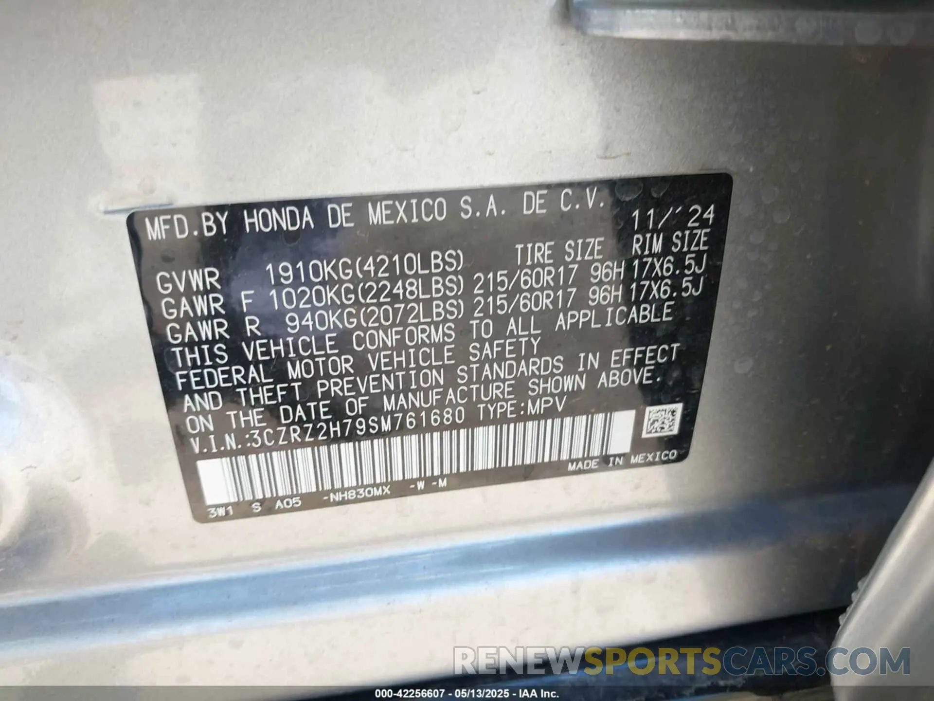 9 Photograph of a damaged car 3CZRZ2H79SM761680 HONDA HR-V 2025