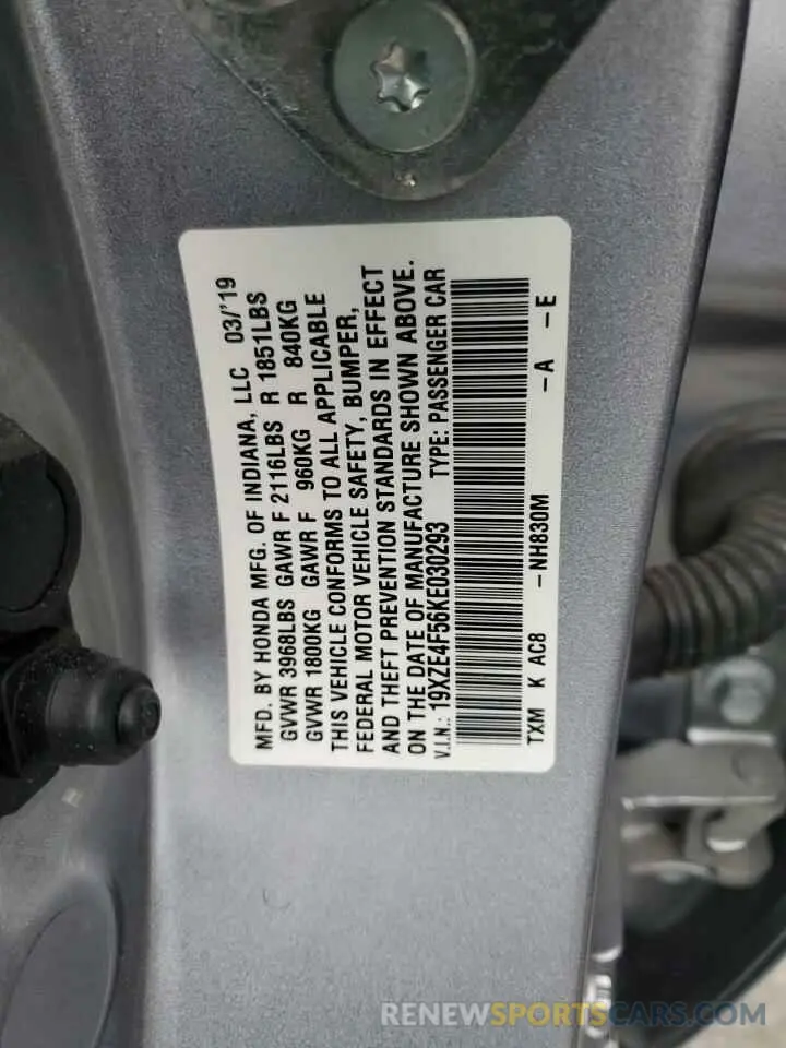 12 Photograph of a damaged car 19XZE4F56KE030293 HONDA INSIGHT 2019