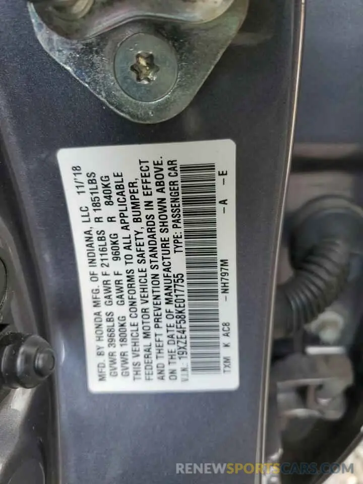 13 Фотография поврежденного автомобиля 19XZE4F58KE017755 HONDA INSIGHT 2019