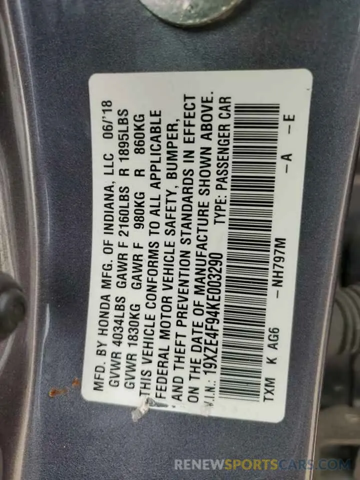12 Photograph of a damaged car 19XZE4F94KE003290 HONDA INSIGHT 2019