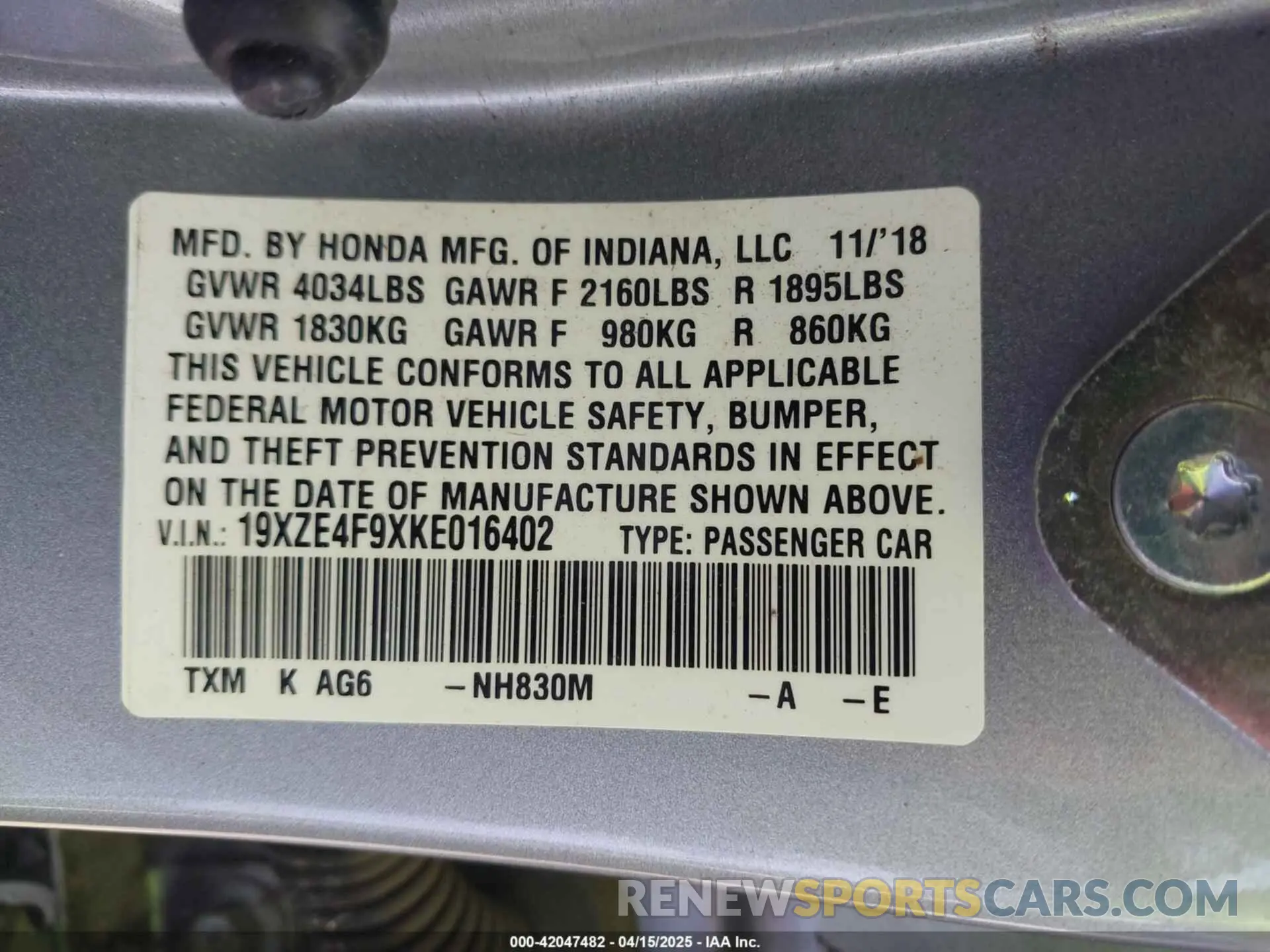 9 Photograph of a damaged car 19XZE4F9XKE016402 HONDA INSIGHT 2019