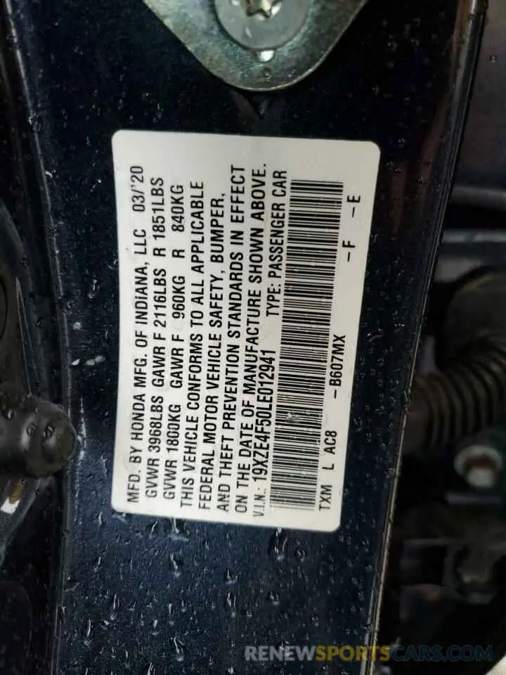 12 Фотография поврежденного автомобиля 19XZE4F50LE012941 HONDA INSIGHT 2020