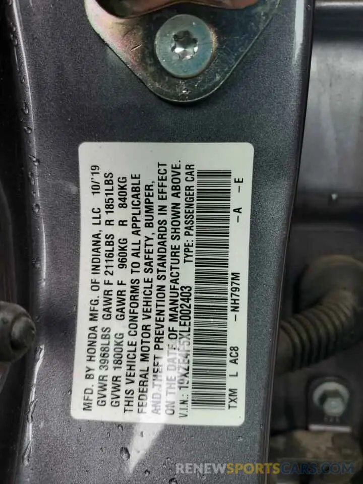 14 Фотография поврежденного автомобиля 19XZE4F5XLE002403 HONDA INSIGHT 2020