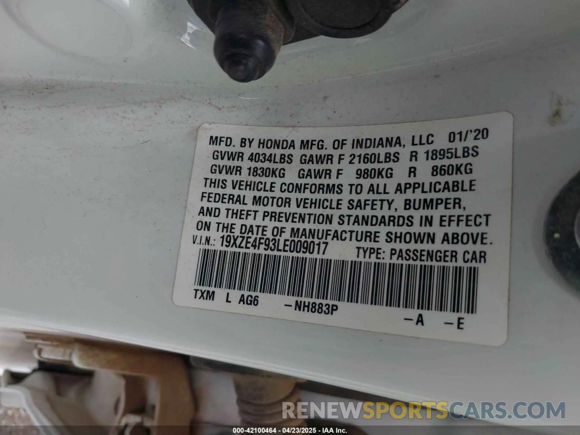 9 Фотография поврежденного автомобиля 19XZE4F93LE009017 HONDA INSIGHT 2020