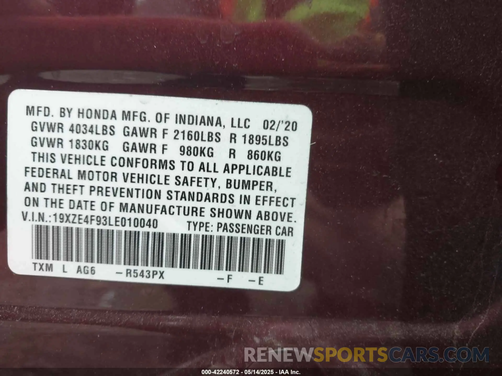 9 Photograph of a damaged car 19XZE4F93LE010040 HONDA INSIGHT 2020