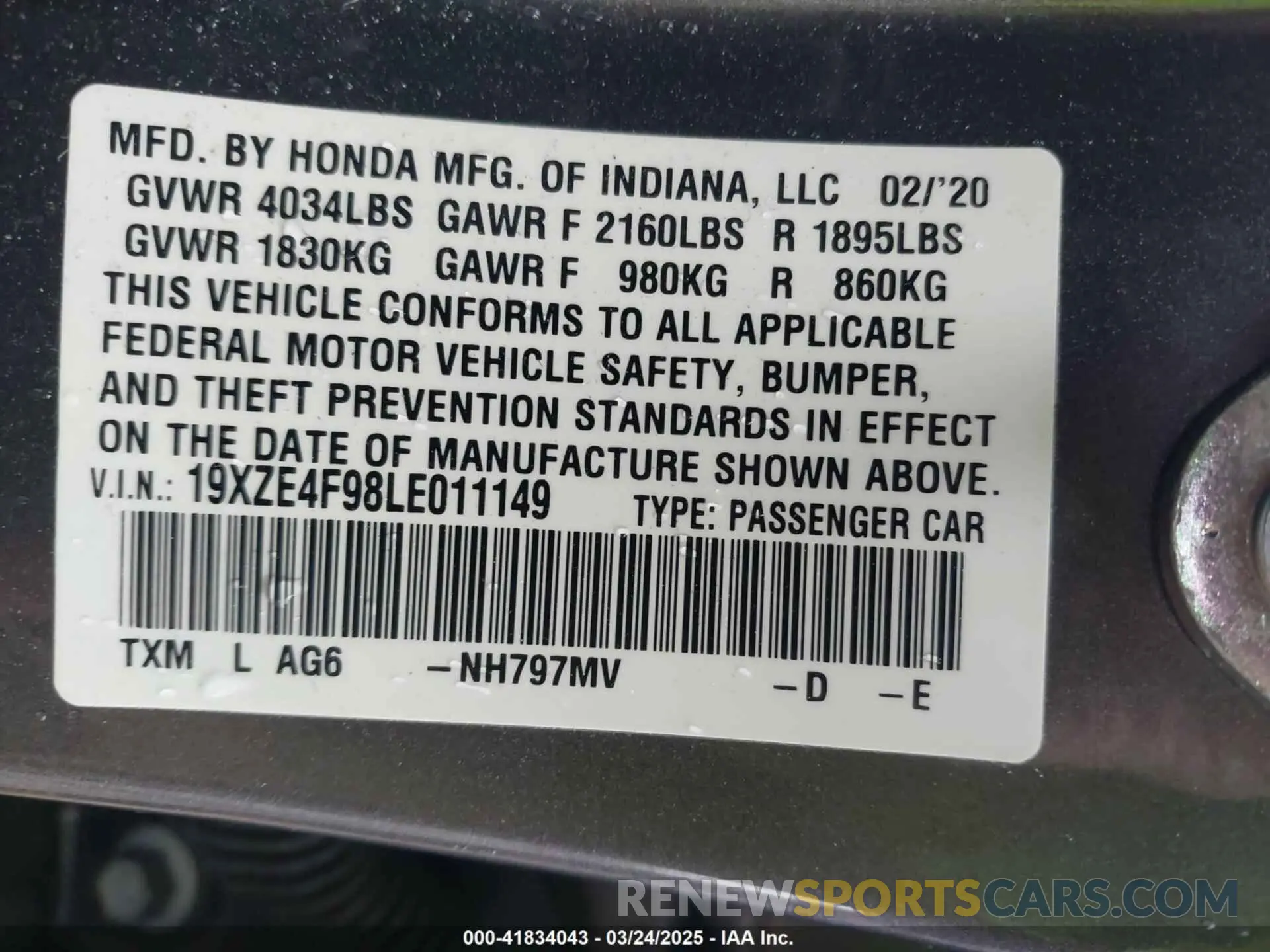 9 Фотография поврежденного автомобиля 19XZE4F98LE011149 HONDA INSIGHT 2020