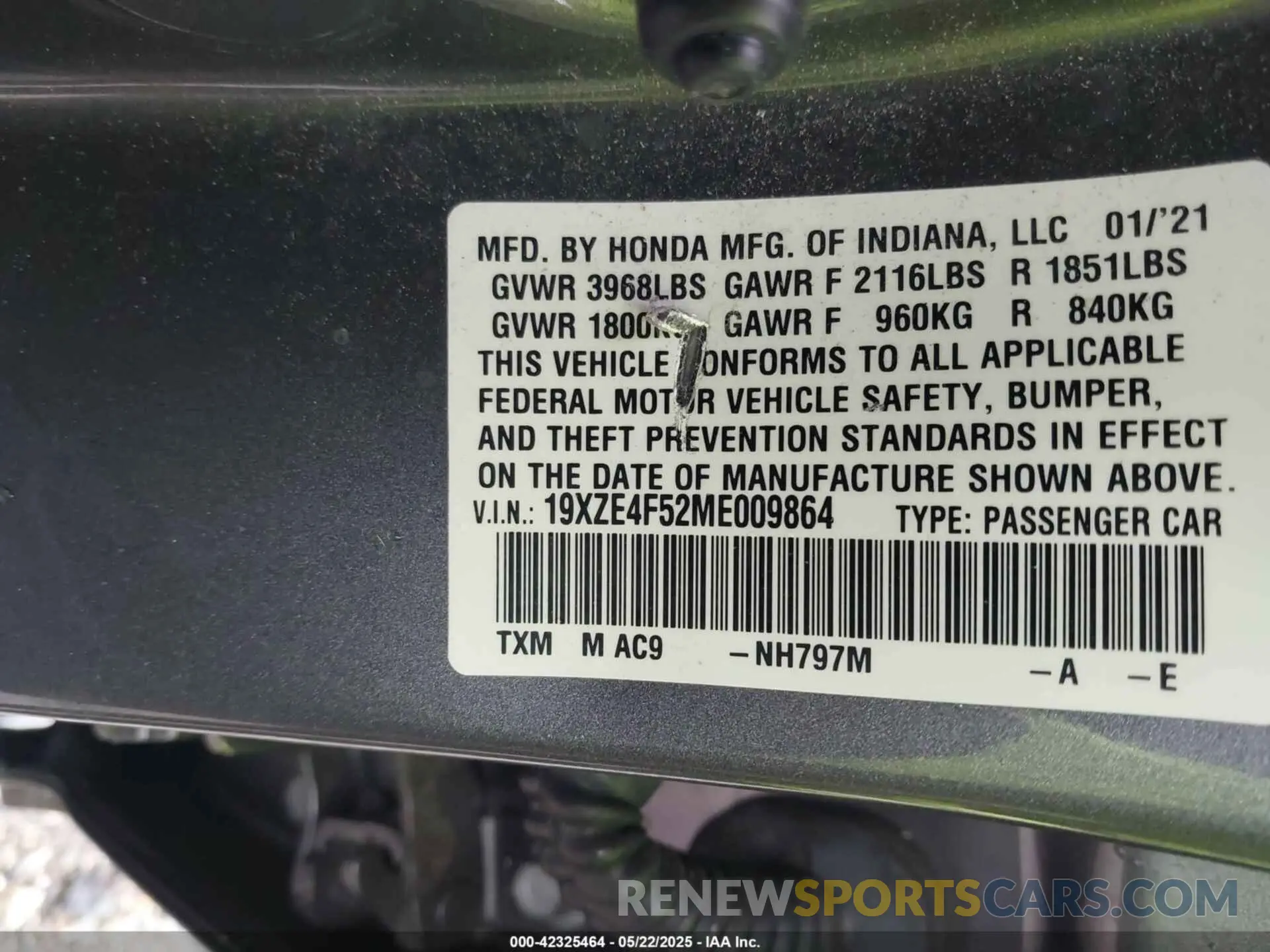 9 Photograph of a damaged car 19XZE4F52ME009864 HONDA INSIGHT 2021