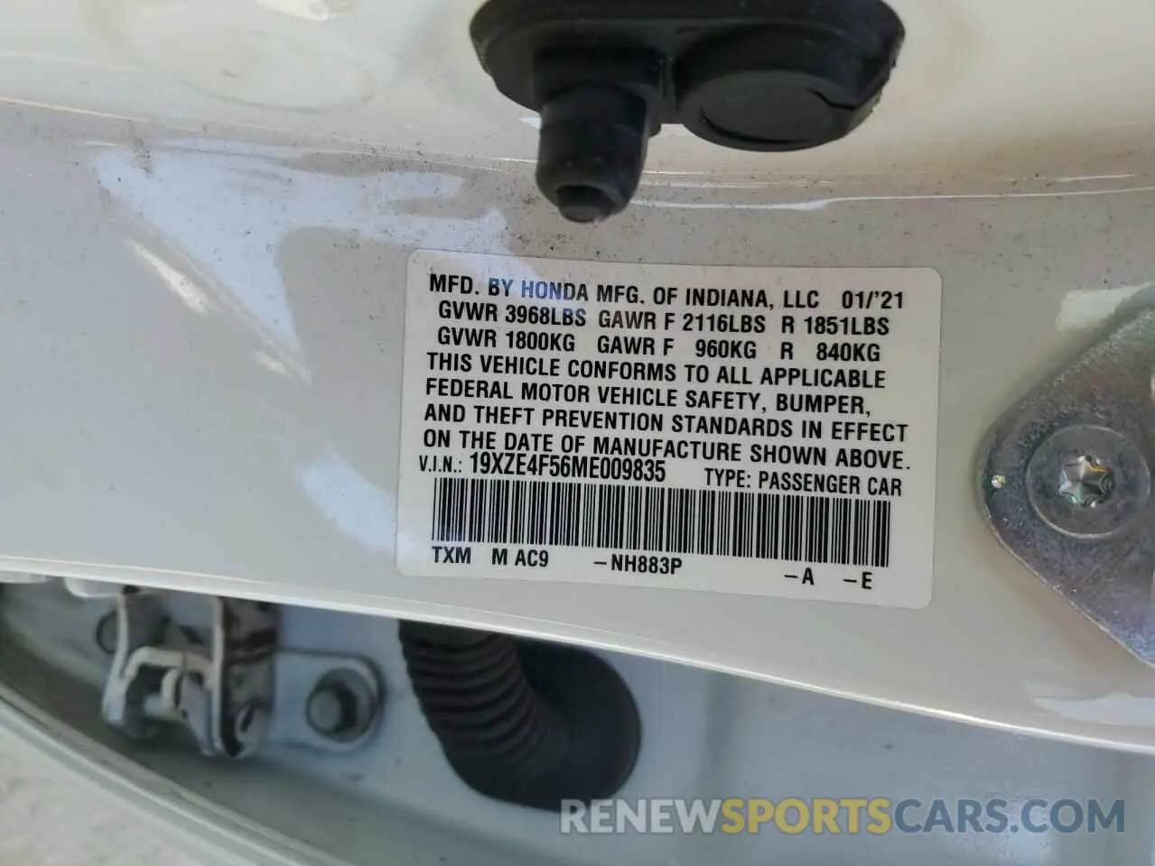 12 Фотография поврежденного автомобиля 19XZE4F56ME009835 HONDA INSIGHT 2021