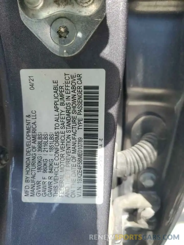 12 Фотография поврежденного автомобиля 19XZE4F58ME010789 HONDA INSIGHT 2021