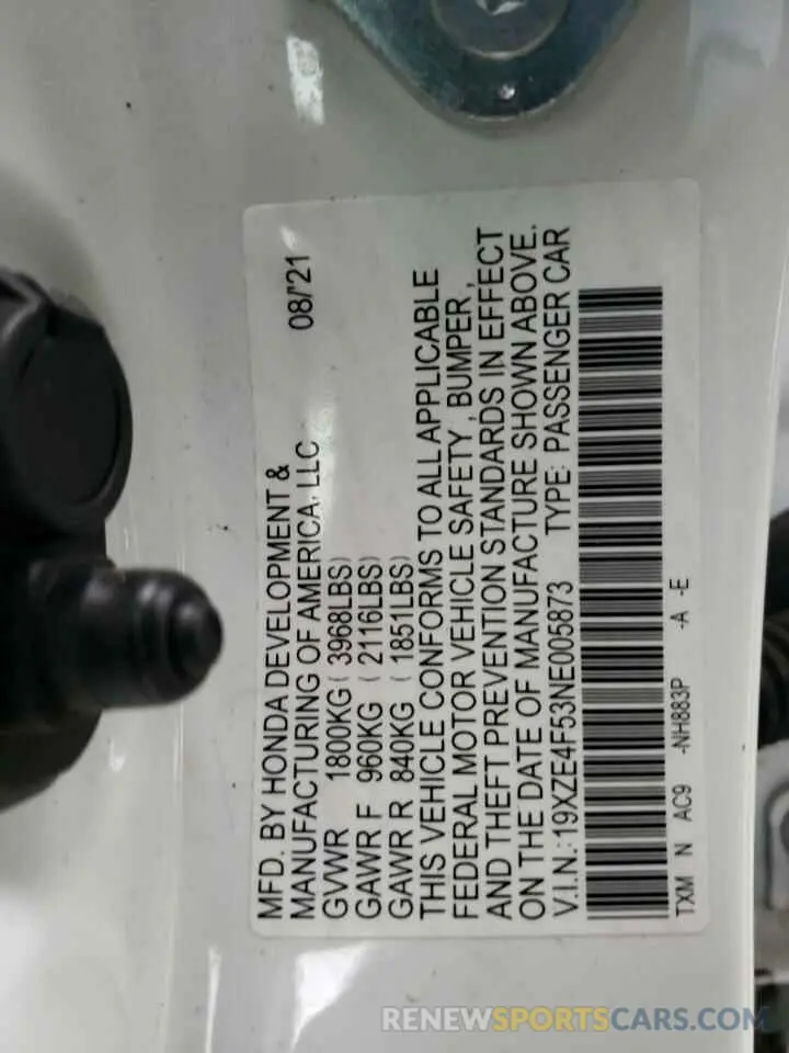 14 Фотография поврежденного автомобиля 19XZE4F53NE005873 HONDA INSIGHT 2022