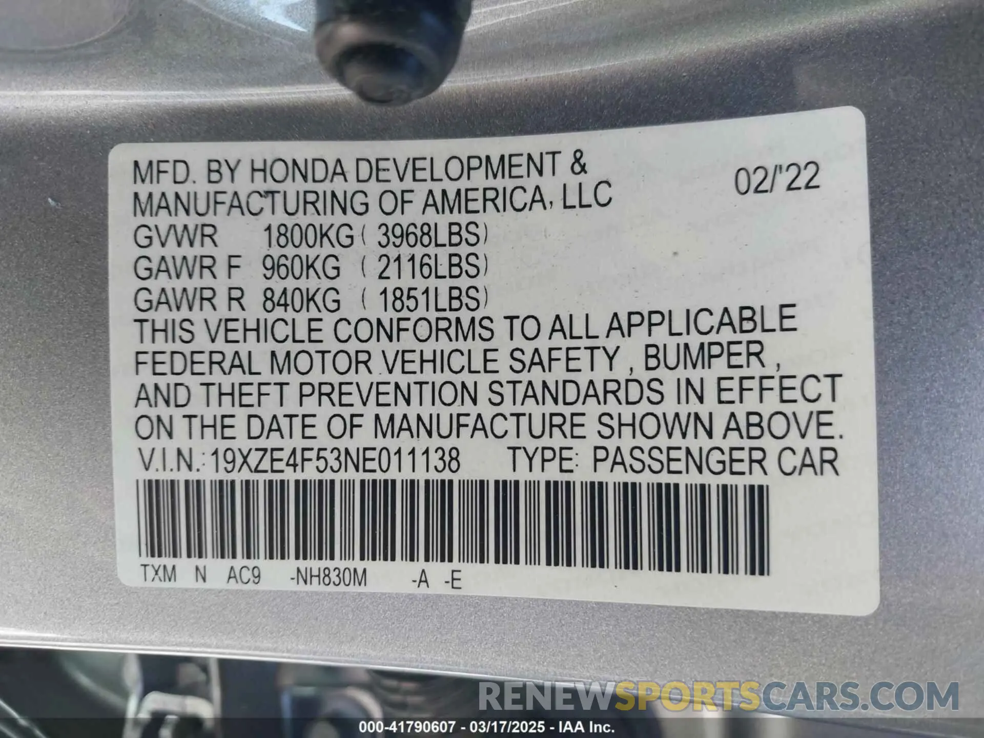 9 Фотография поврежденного автомобиля 19XZE4F53NE011138 HONDA INSIGHT 2022