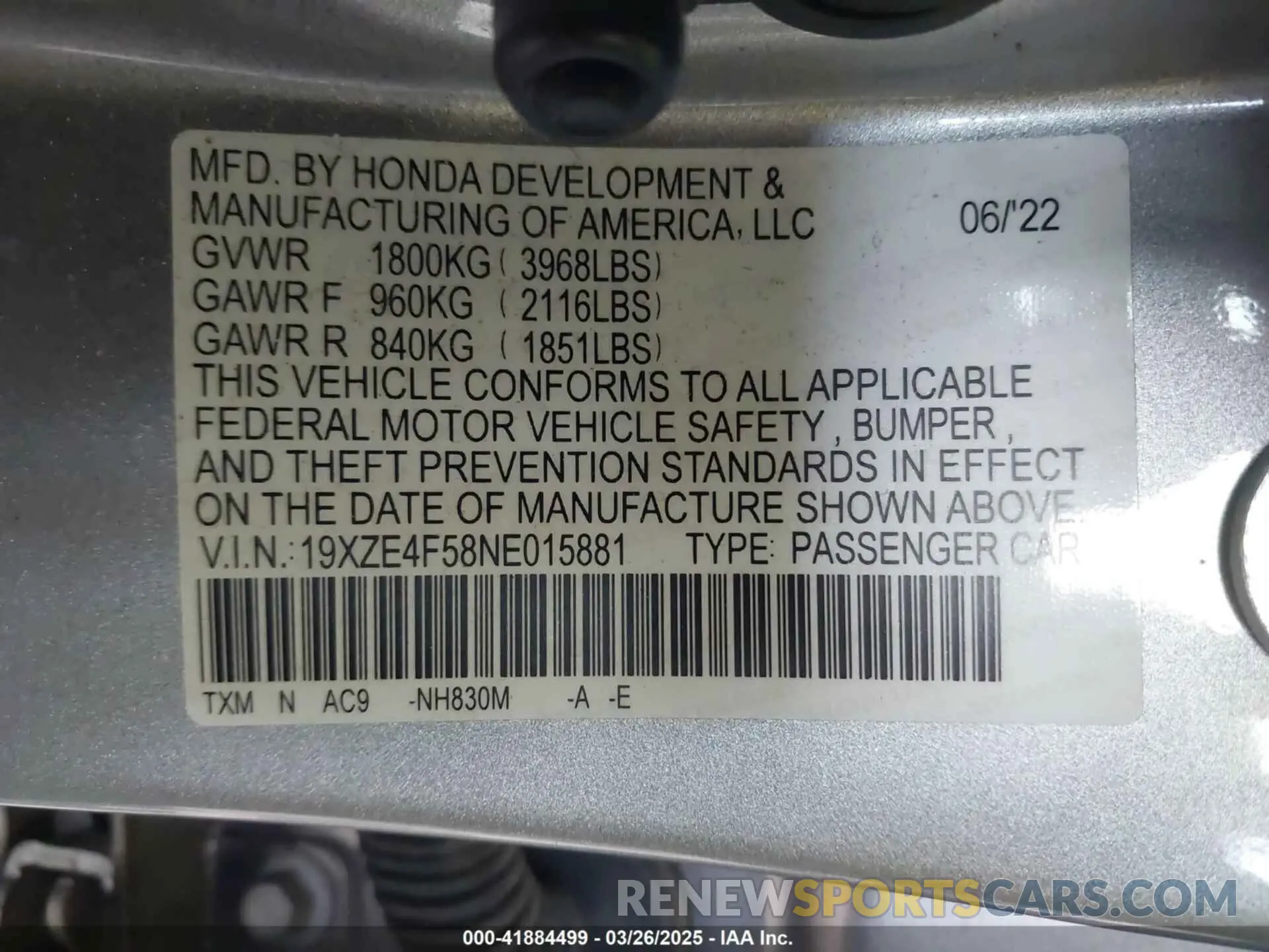 9 Фотография поврежденного автомобиля 19XZE4F58NE015881 HONDA INSIGHT 2022