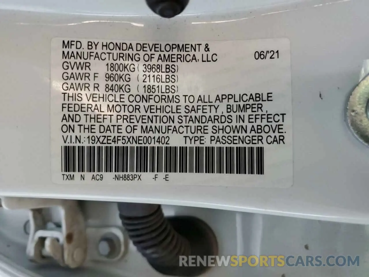 14 Фотография поврежденного автомобиля 19XZE4F5XNE001402 HONDA INSIGHT 2022