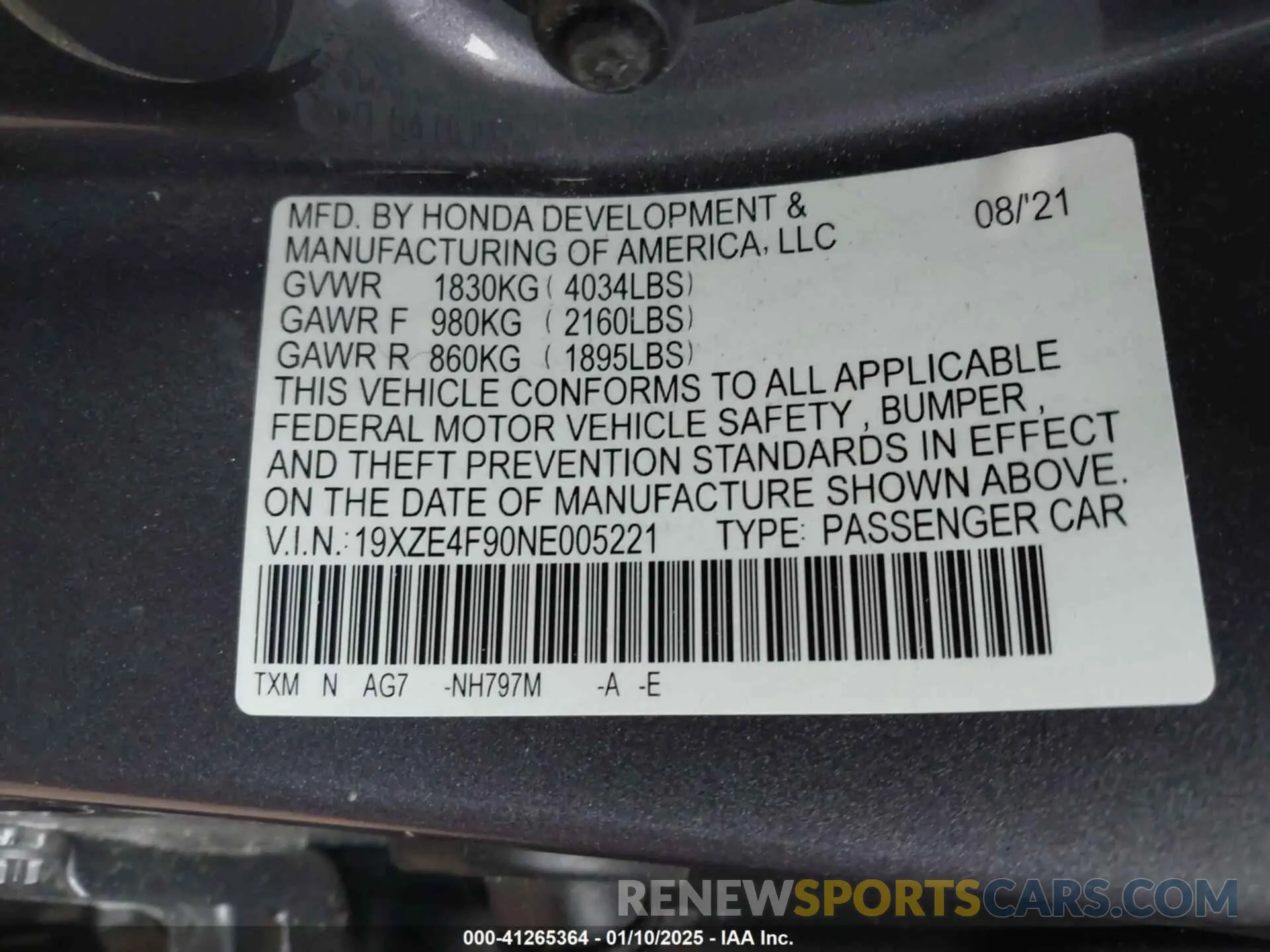 9 Фотография поврежденного автомобиля 19XZE4F90NE005221 HONDA INSIGHT 2022