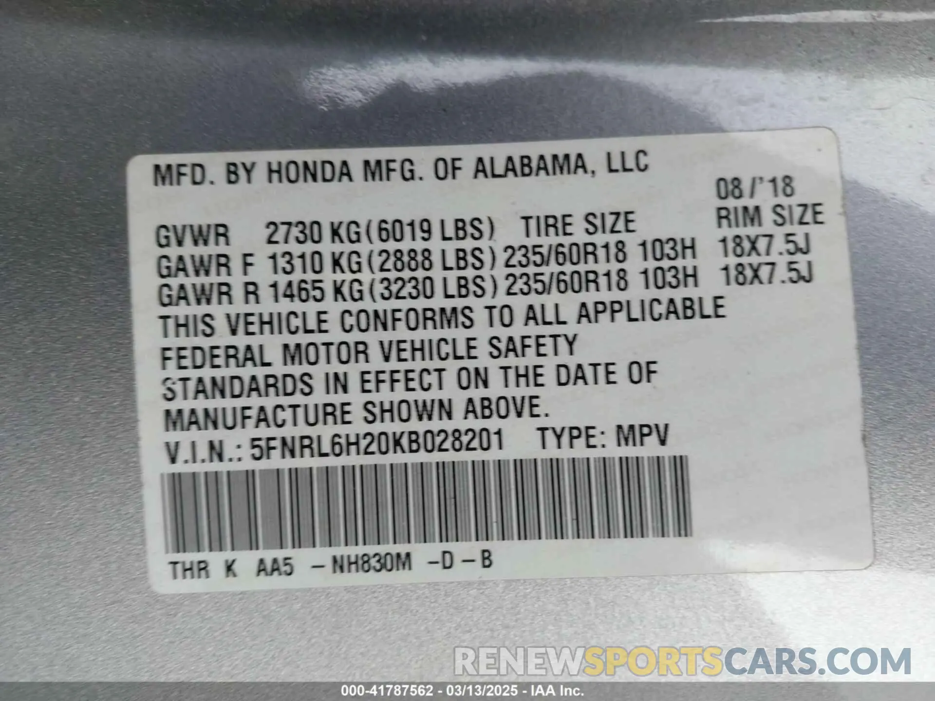 9 Photograph of a damaged car 5FNRL6H20KB028201 HONDA ODYSSEY 2019