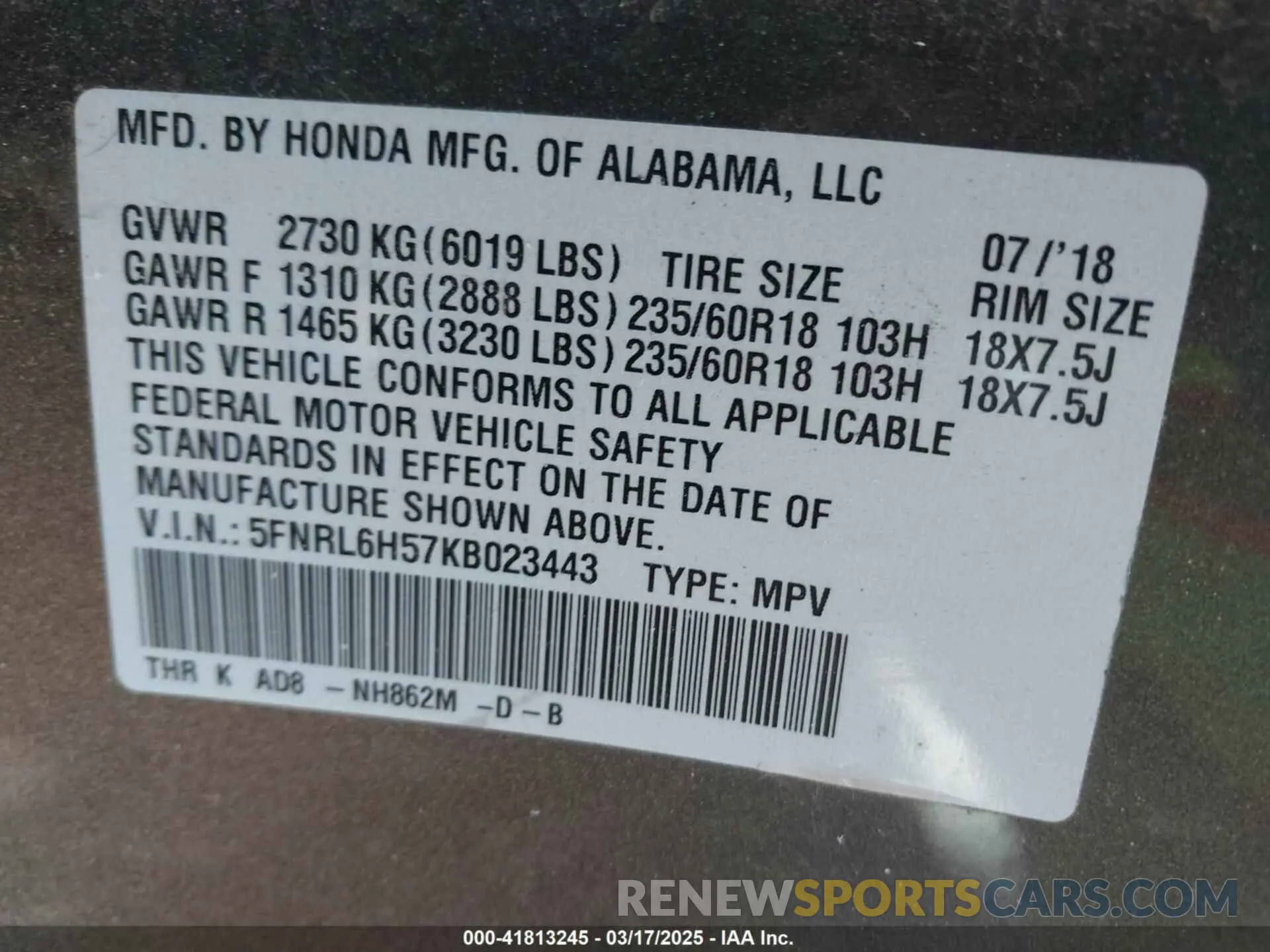 9 Photograph of a damaged car 5FNRL6H57KB023443 HONDA ODYSSEY 2019