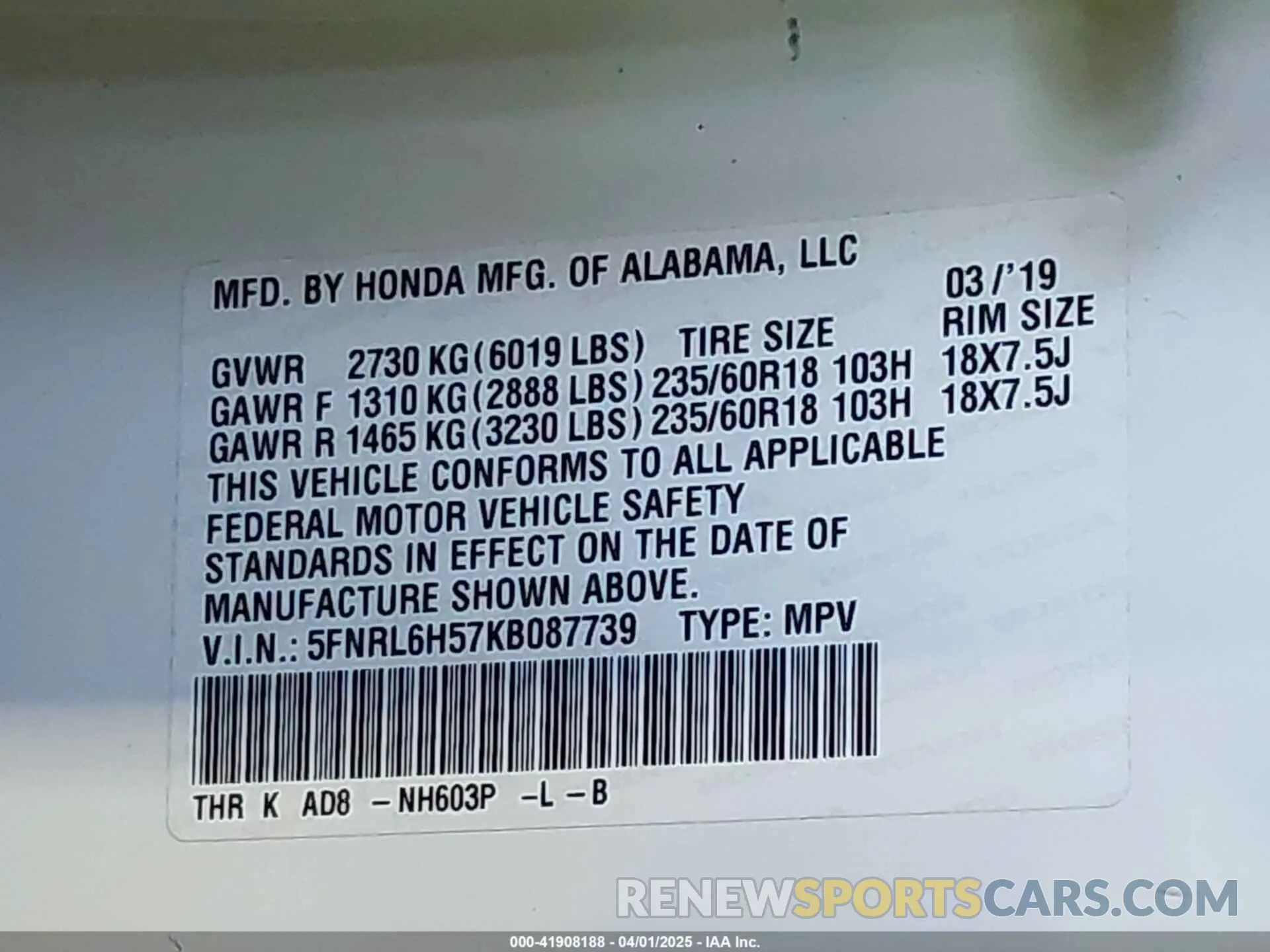 9 Фотография поврежденного автомобиля 5FNRL6H57KB087739 HONDA ODYSSEY 2019