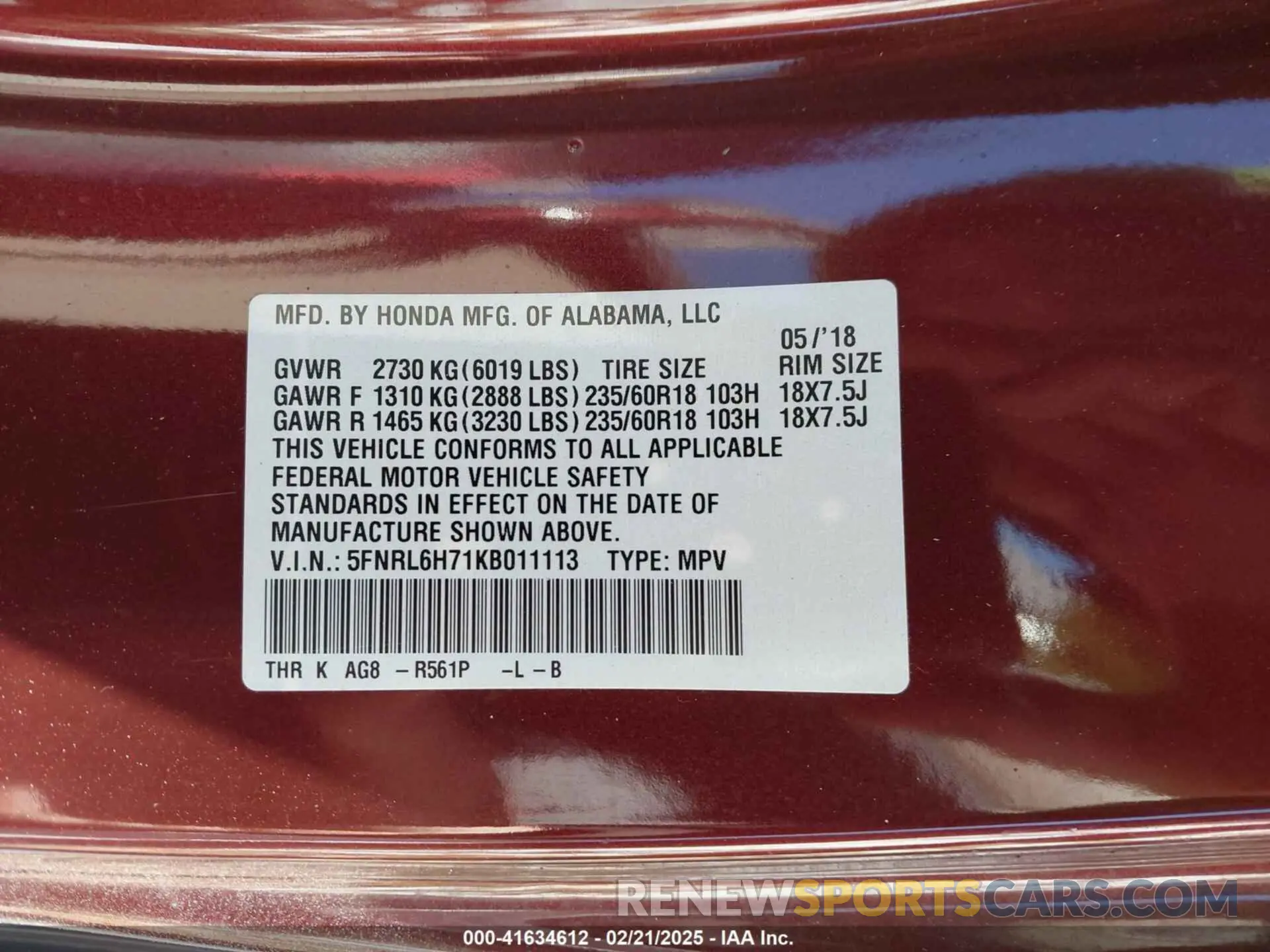 9 Photograph of a damaged car 5FNRL6H71KB011113 HONDA ODYSSEY 2019