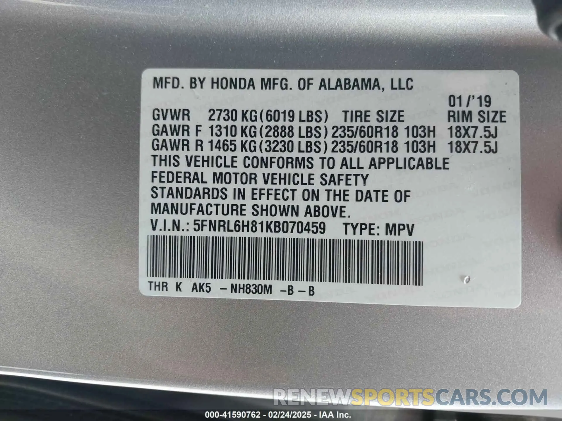 9 Фотография поврежденного автомобиля 5FNRL6H81KB070459 HONDA ODYSSEY 2019