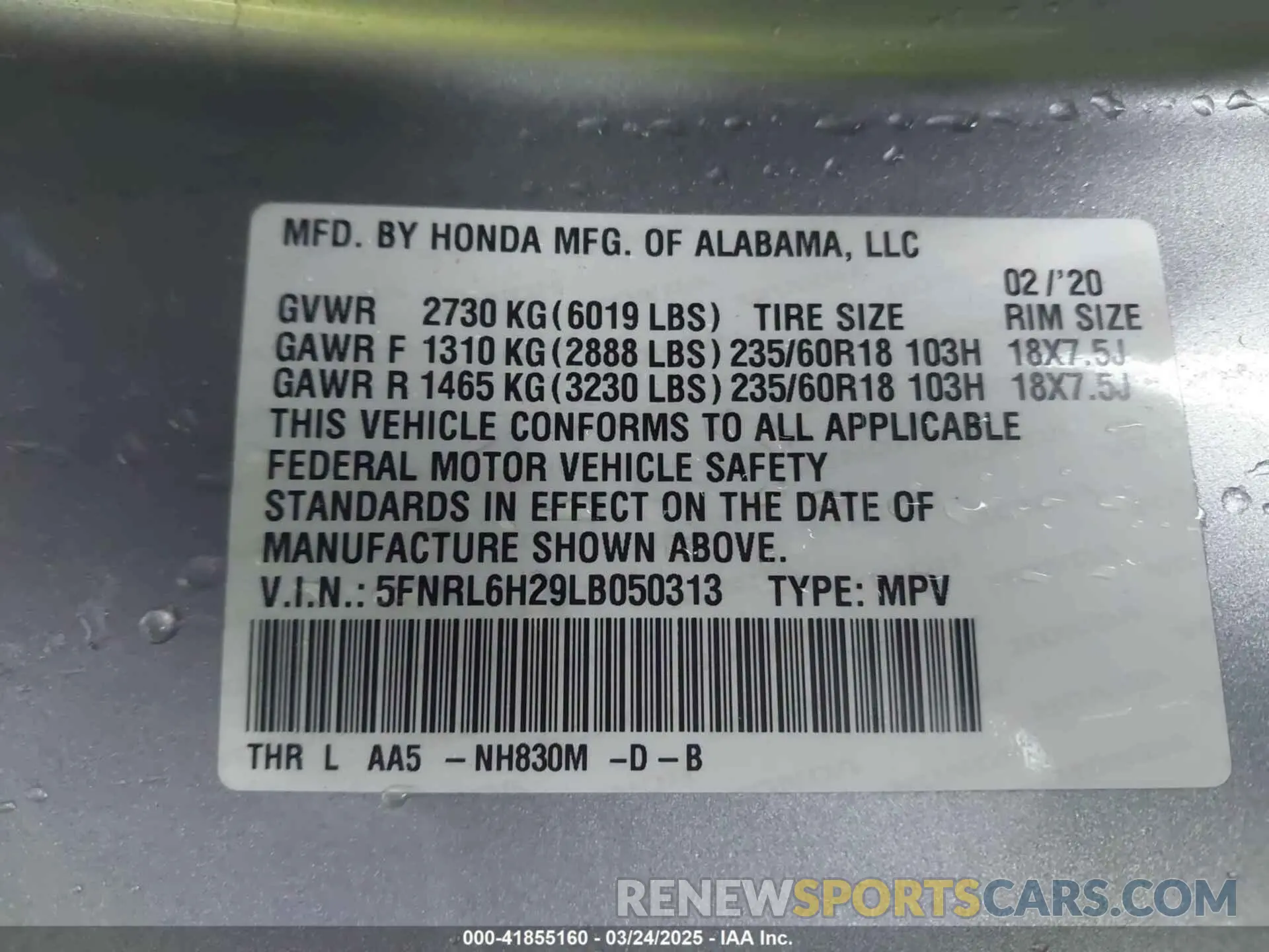 9 Фотография поврежденного автомобиля 5FNRL6H29LB050313 HONDA ODYSSEY 2020